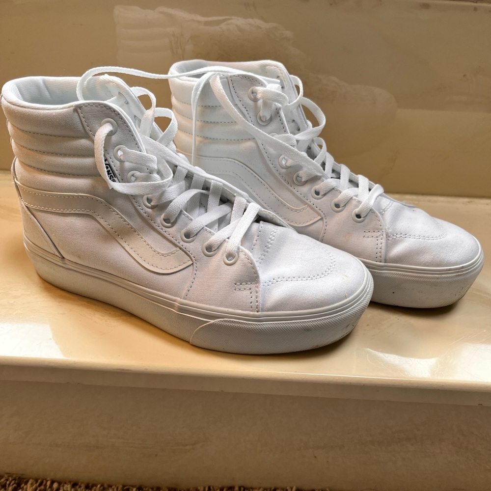 White High Top Vans with Platforms - size 8 - please read
